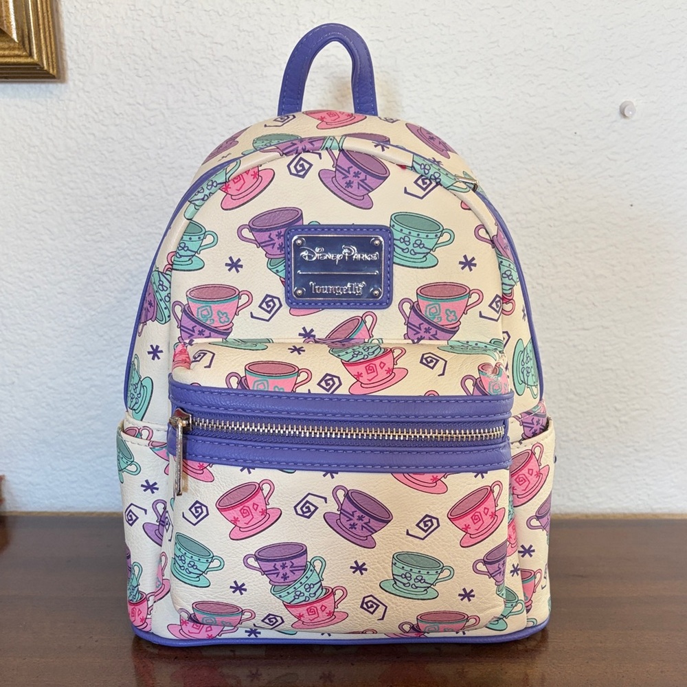 Loungefly Disney Parks Teacup Print Mini Backpack Pink Purple Blue